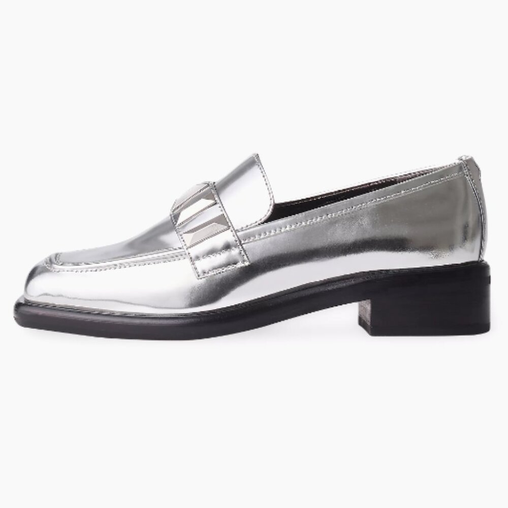 Rag & Bone Maxwell Leather Silver Loafers Size 8.5